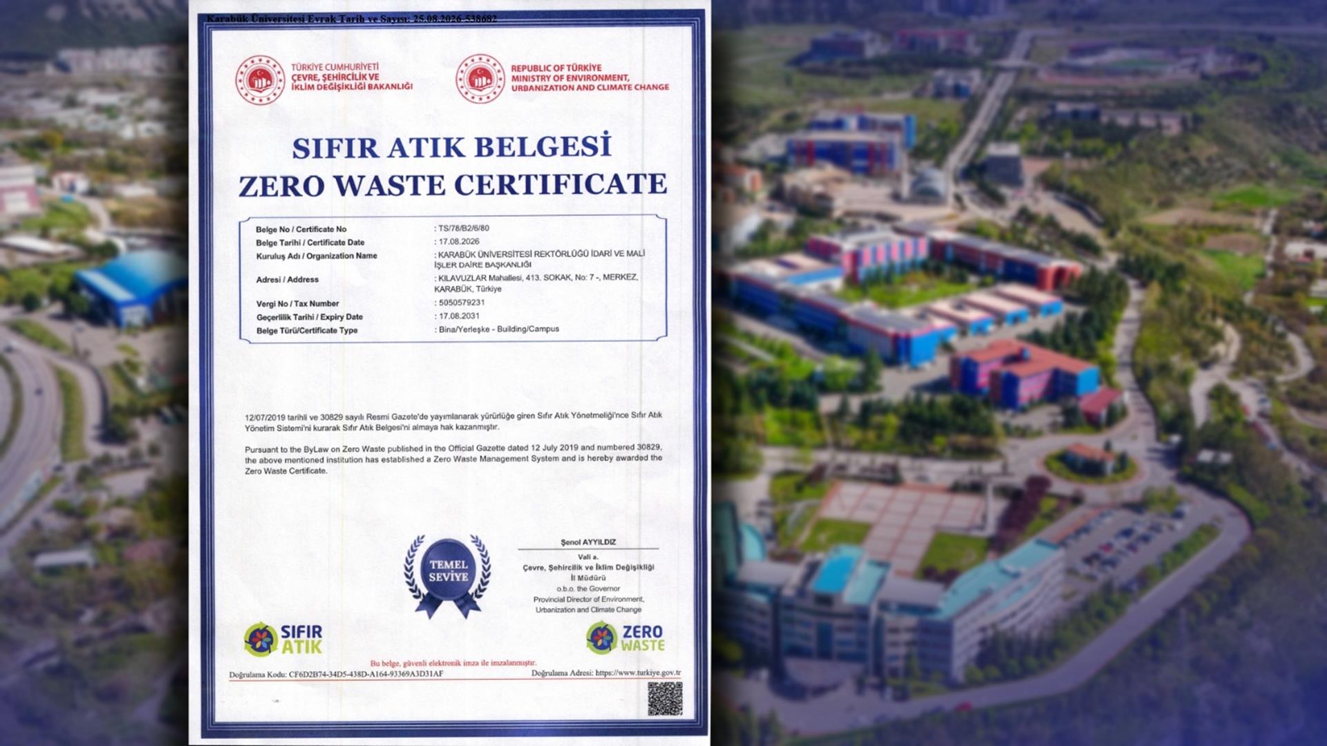 Karabük Üniversitesi Sıfır Atık Belgesi’ni Yeniledi